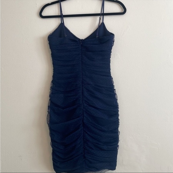 NWT Lulus Posh Outlook Navy Blue Swiss Dot Cutout Bodycon Dress - Picture 4 of 6